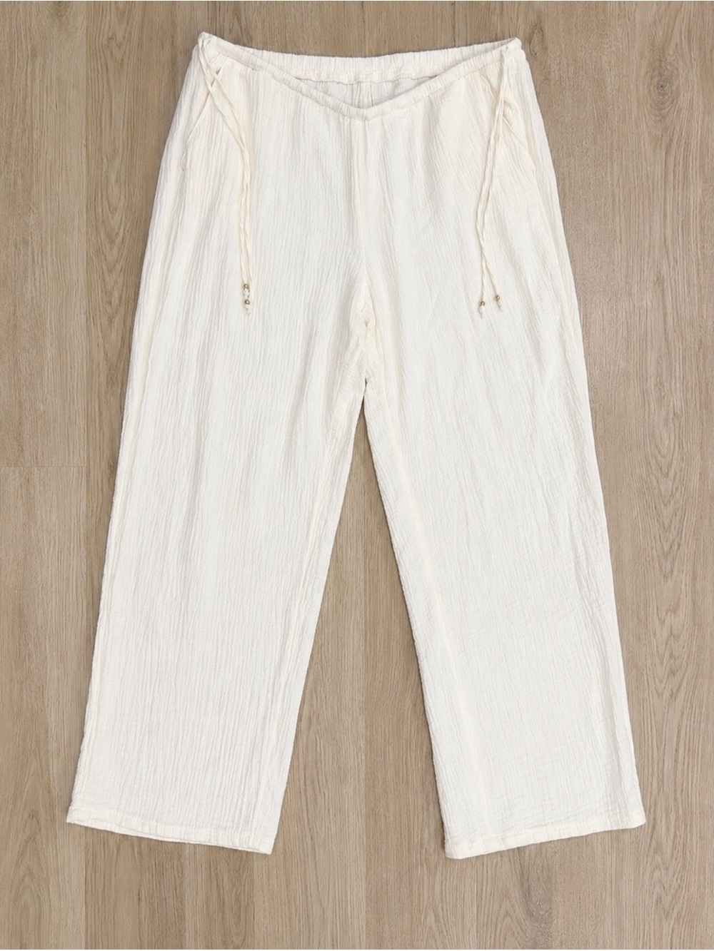 Divided Cream Wide-Leg Drawstring Pants
